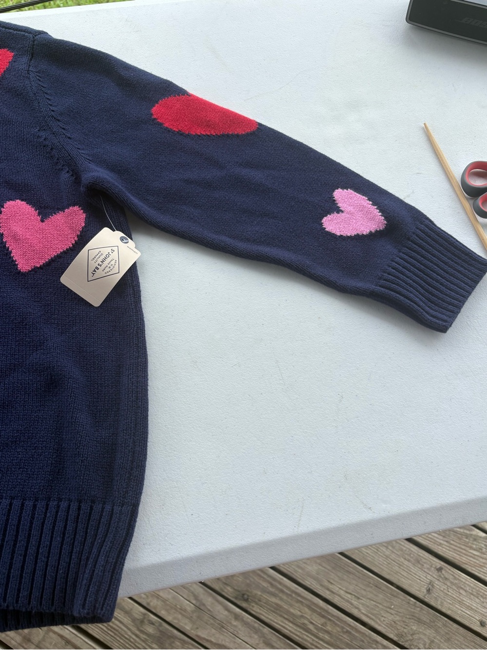 St. John’s Bay 1X Navy Pink Red Heart Crewneck Sweater NWT Valentines - Picture 3 of 10